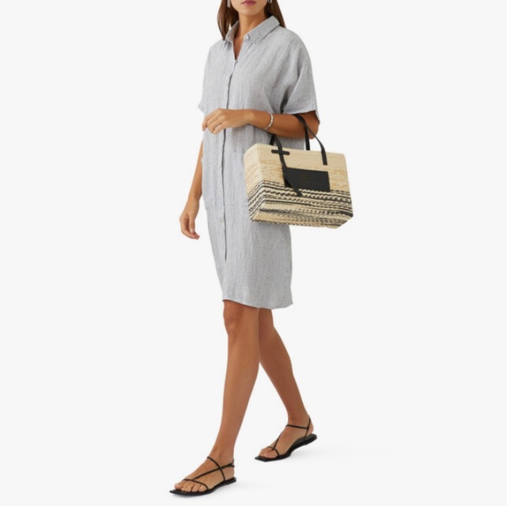 Eileen Fisher White Striped Organic Linen Crinkle XL Dress